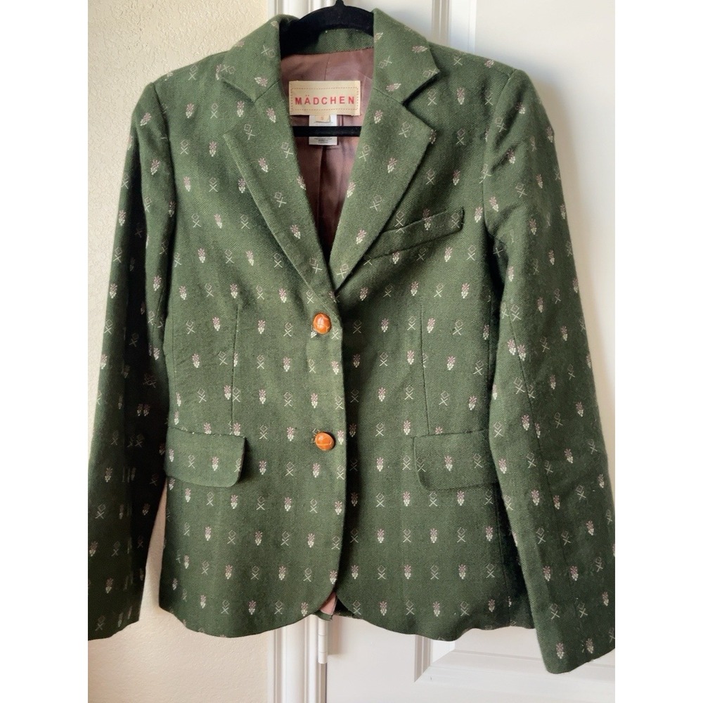 Mädchen Anthropologie Olive Green Blazer Womens S Equestrian Preppy Academia - Picture 3 of 7